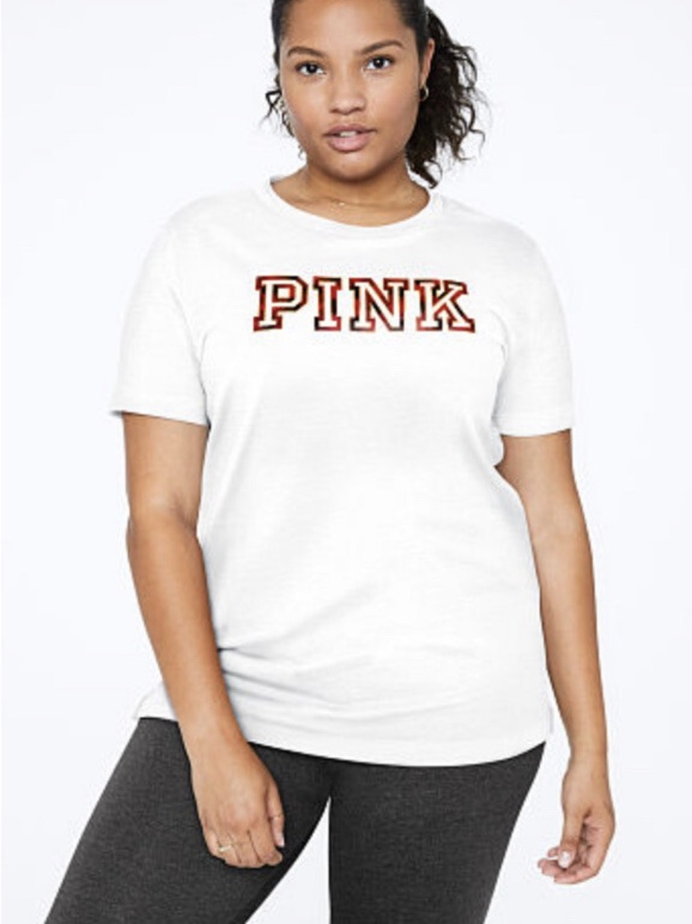 PINK Victoria's Secret White Crewneck Tee with Red Logo